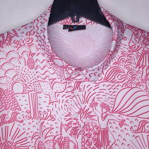Yatta Golf Polo Shirt Mens 3XL Pink, White Hawaiian Hula Girl Tropical
